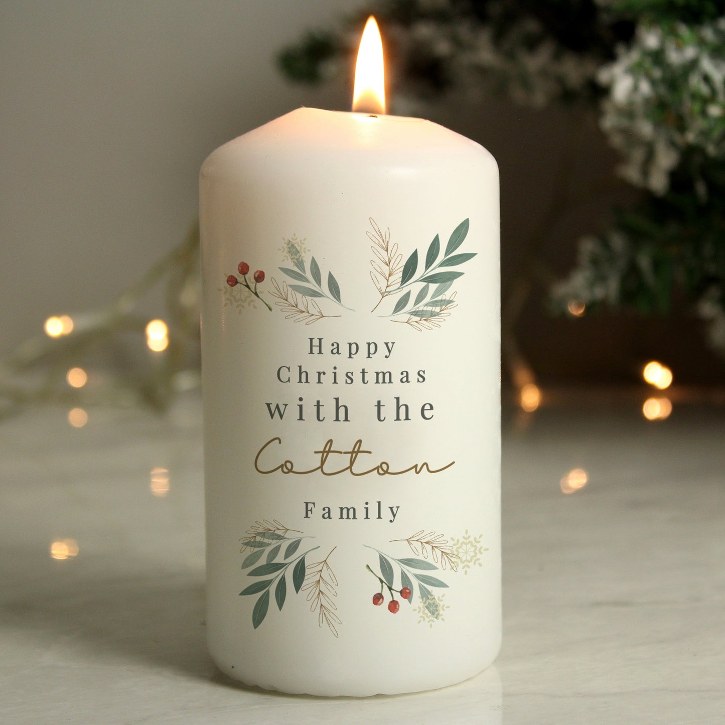 Personalised Christmas Foliage Pillar Candle: 6 - Candles By Gift Moments