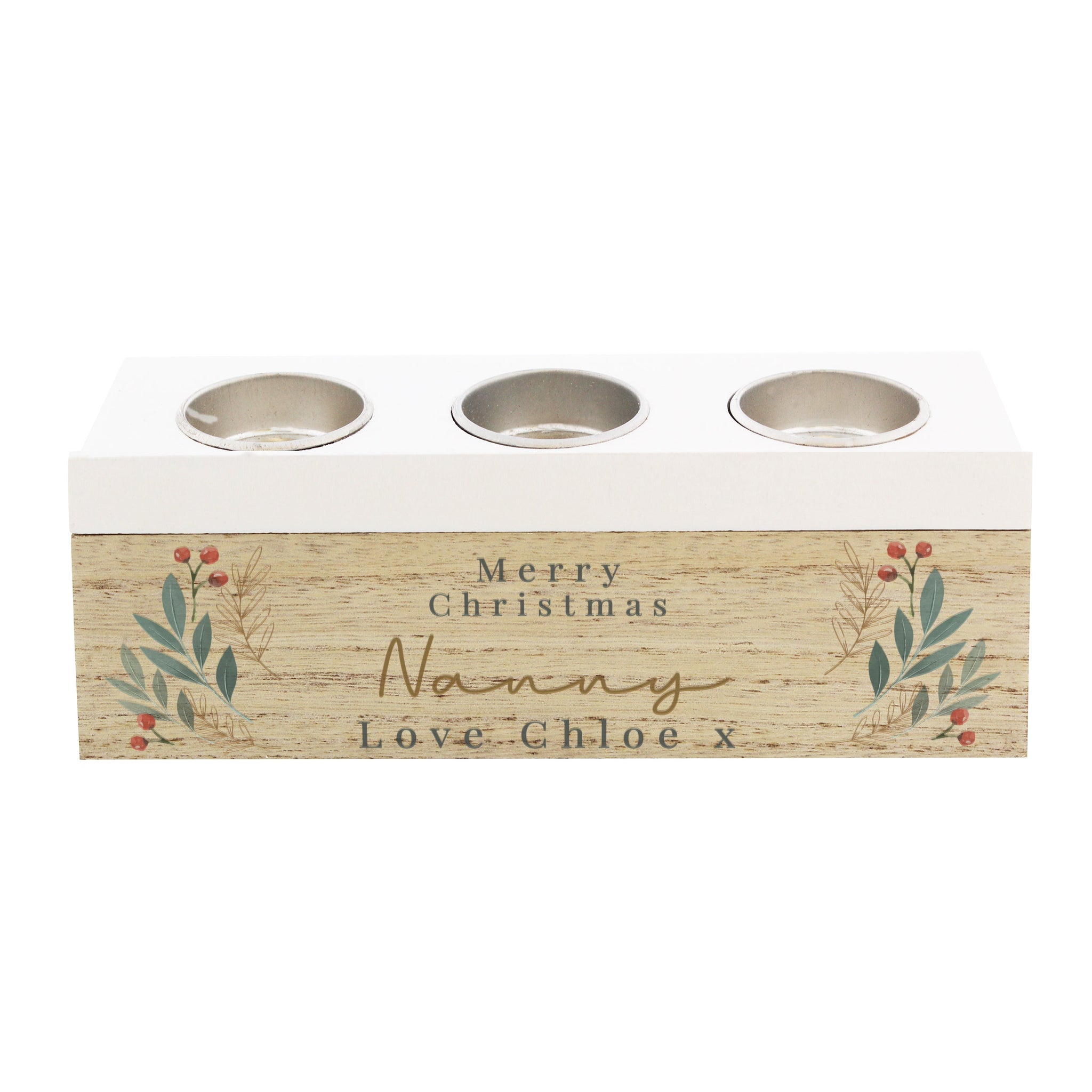 Personalised Christmas Foliage Triple Tea Light Box: 5 - Candle Holders By Gift Moments