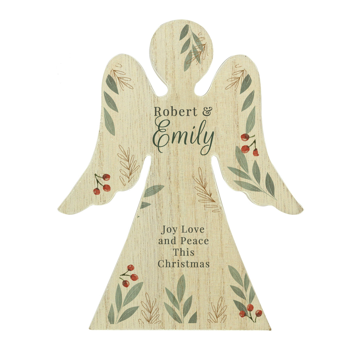 Personalised Christmas Foliage Wooden Angel Ornament: 5 - Ornaments By Gift Moments