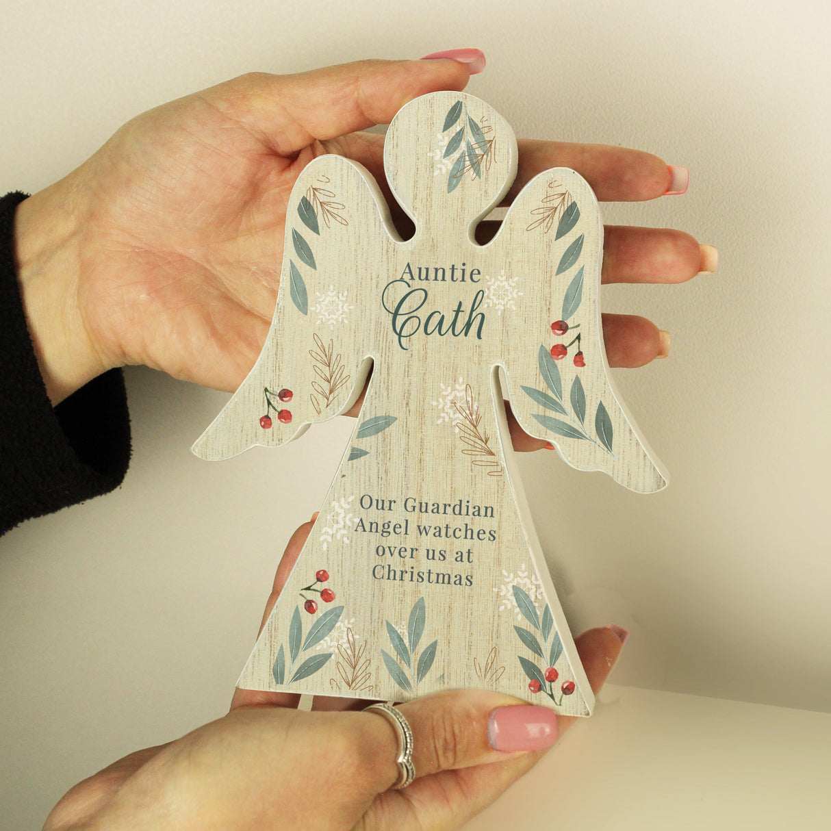 Personalised Christmas Foliage Wooden Angel Ornament: 3 - Ornaments By Gift Moments