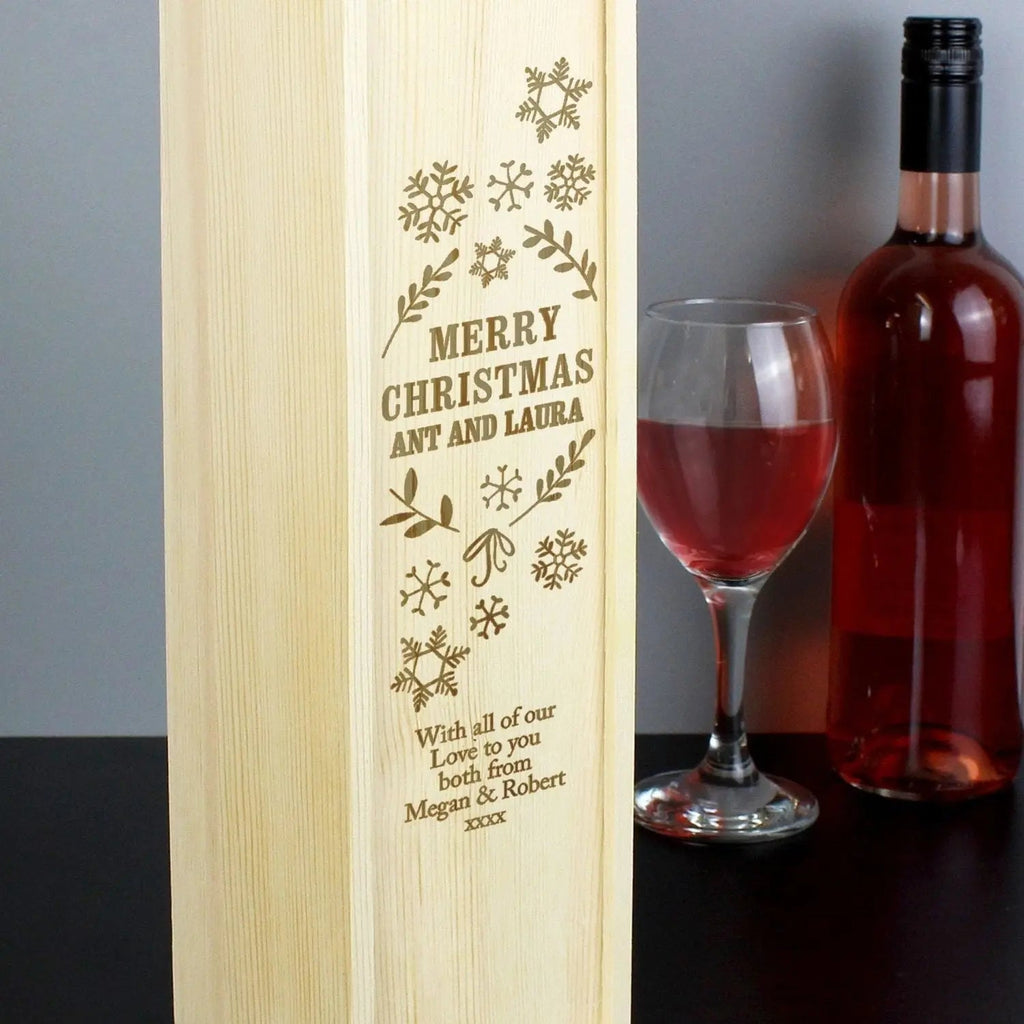 Personalised Christmas Frost Wooden Wine Bottle Box - Shop Barware At Gift Moments - 3