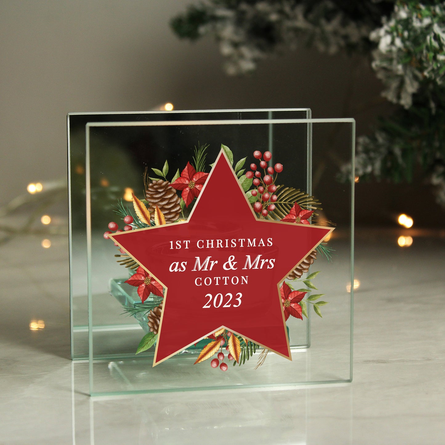 Personalised Christmas Glass Tea Light Candle Holder: 1 - Candle Holders By Gift Moments