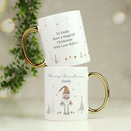Personalised Christmas Gonk Gold Handed Mug: 1 - Mugs By Gift Moments