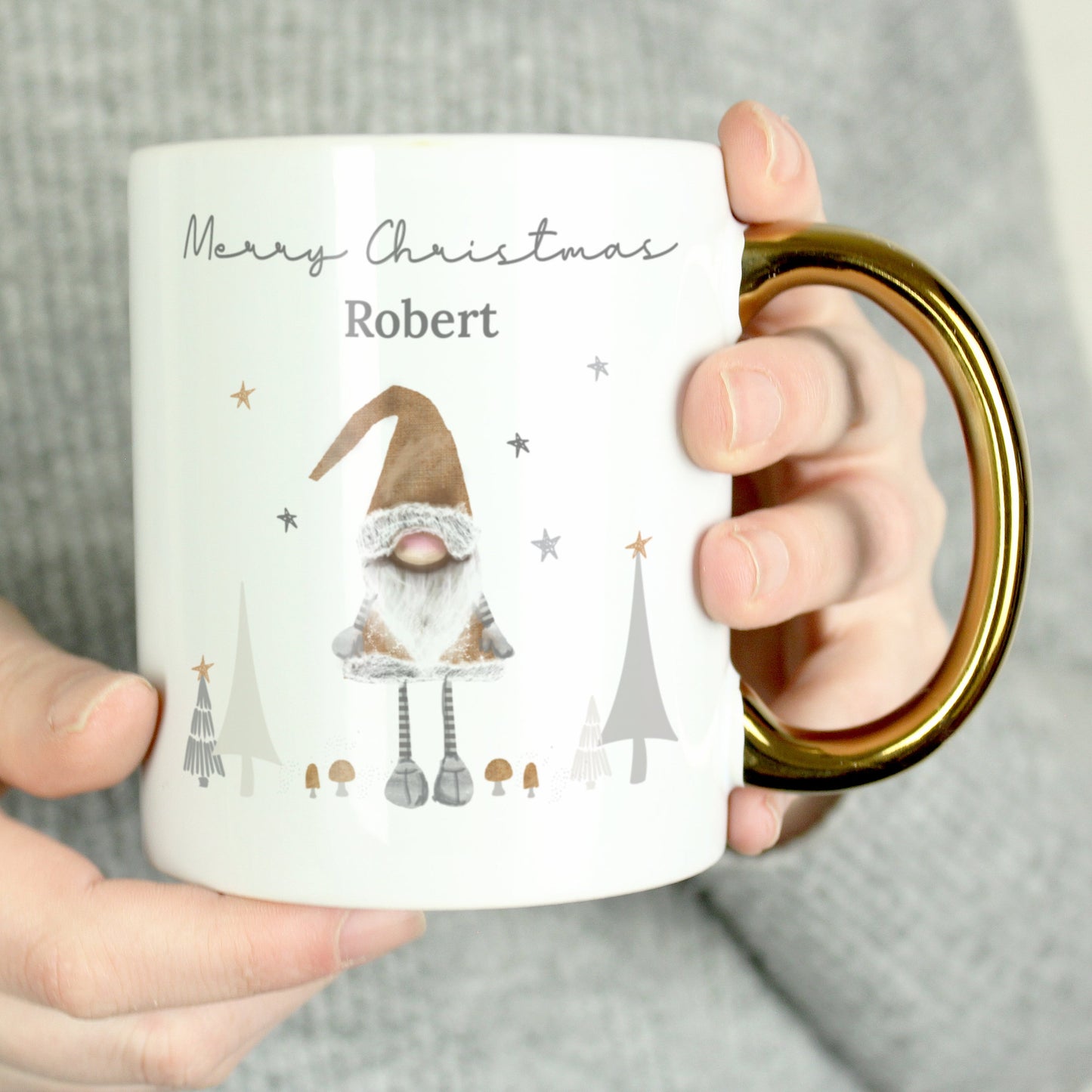 Personalised Christmas Gonk Gold Handed Mug: 2 - Mugs By Gift Moments