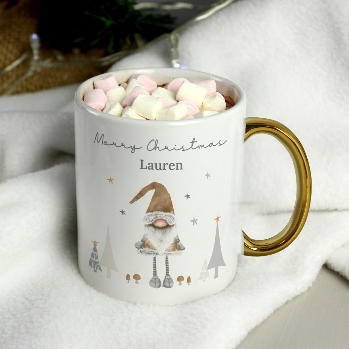 Personalised Christmas Gonk Gold Handed Mug: 4 - Mugs By Gift Moments
