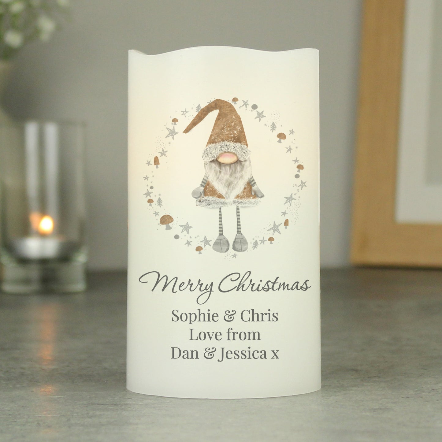 Personalised Christmas Gonk LED Candle: 2 - LED Lighting By Gift Moments