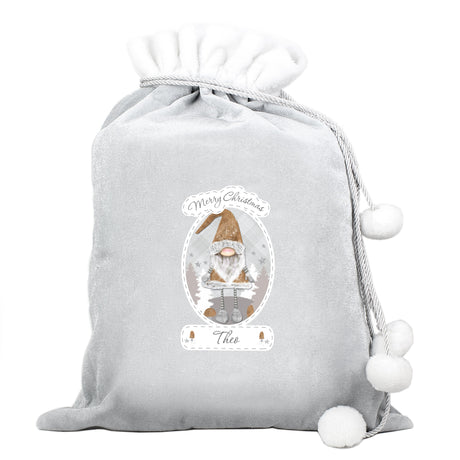 Personalised Christmas Gonk Luxury Silver Grey Pom Pom Sack: 3 - Christmas Sacks By Gift Moments