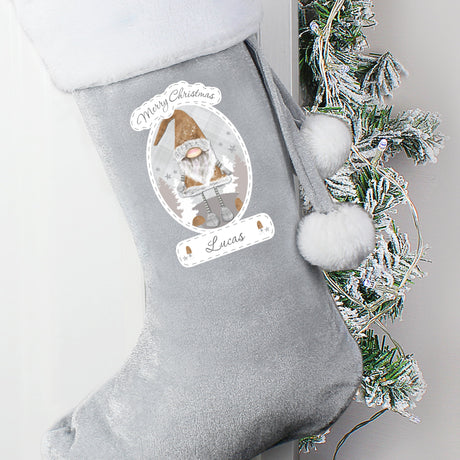 Personalised Christmas Gonk Silver Grey Stocking: 1 - Christmas Stockings By Gift Moments