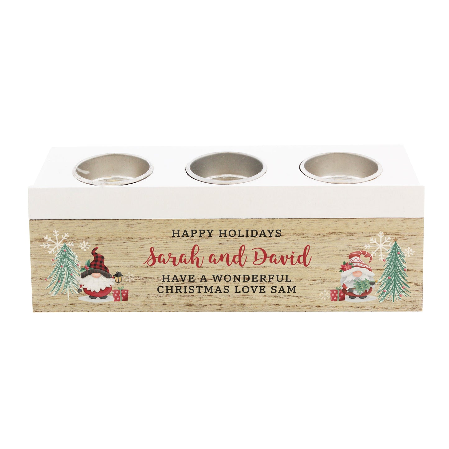 Personalised Christmas Gonk Triple Tea Light Box: 5 - Candle Holders By Gift Moments