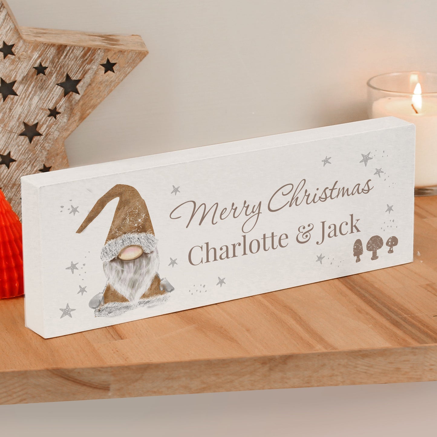 Personalised Christmas Gonk Wooden Block Sign: 2 - Christmas Decorations By Gift Moments