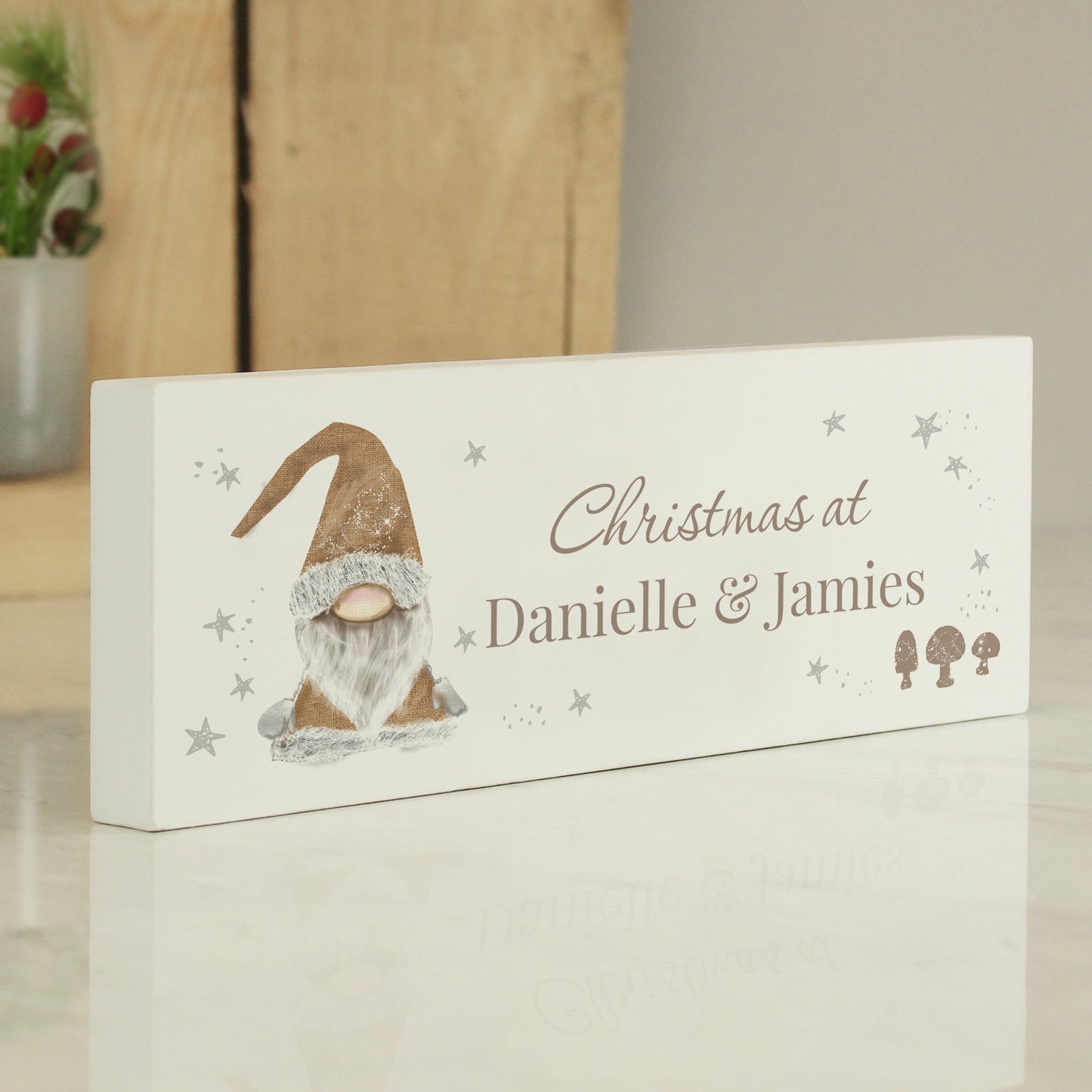 Personalised Christmas Gonk Wooden Block Sign: 5 - Christmas Decorations By Gift Moments