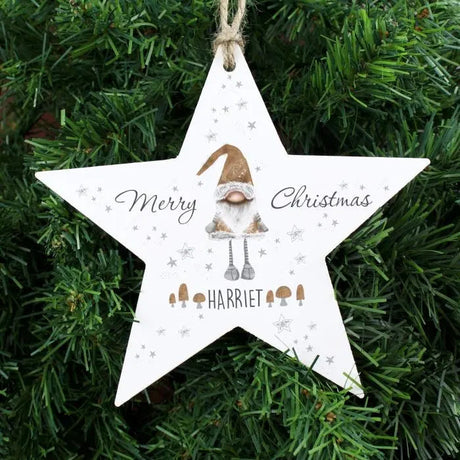 Personalised Christmas Gonk Wooden Star Decoration: 4 - Christmas Decorations By Gift Moments