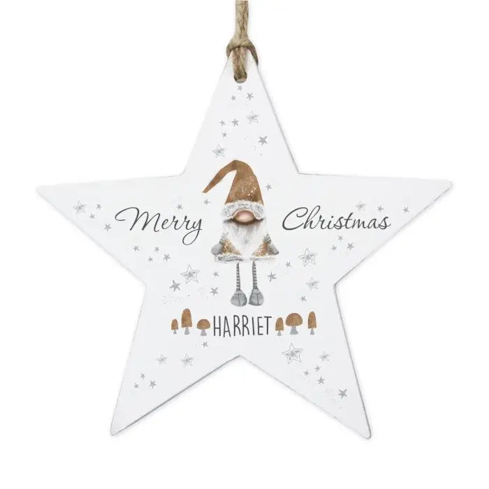 Personalised Christmas Gonk Wooden Star Decoration: 3 - Christmas Decorations By Gift Moments