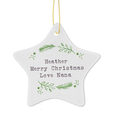 Personalised Christmas Holly Ceramic Star Decoration: 4 - Christmas Decorations By Gift Moments