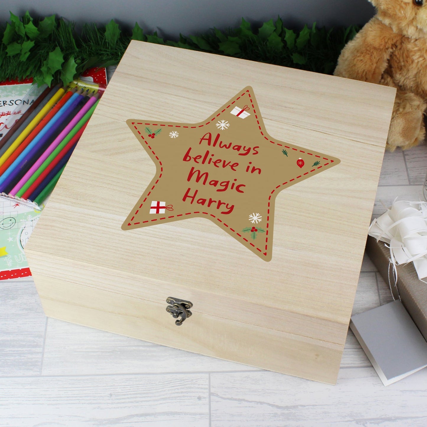Personalised Christmas Large Wooden Keepsake Box: 3 - Keepsake Boxes By Gift Moments