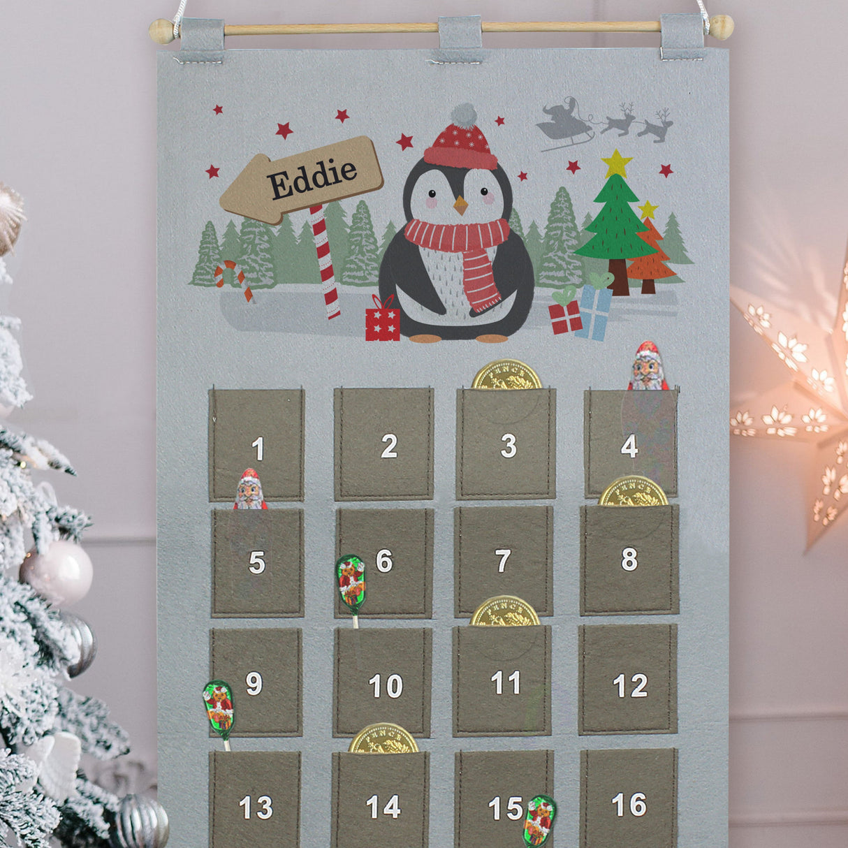 Personalised Christmas Penguin Advent Calendar In Silver Grey: 4 - Advent Calendars By Gift Moments