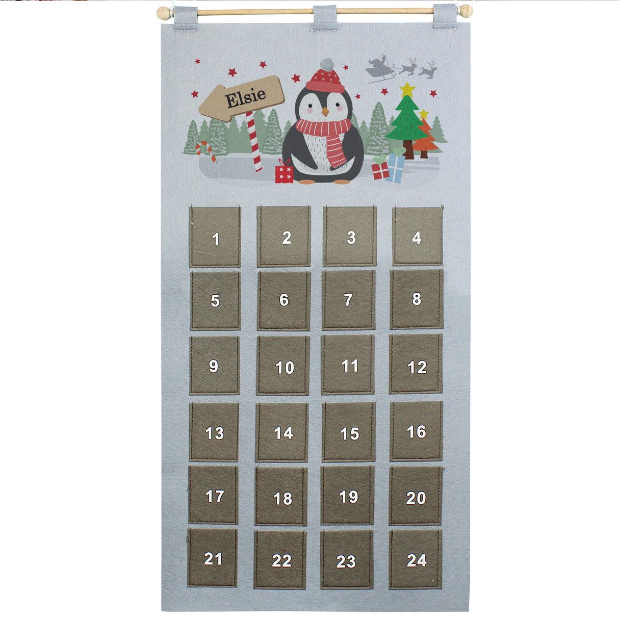 Personalised Christmas Penguin Advent Calendar In Silver Grey: 5 - Advent Calendars By Gift Moments