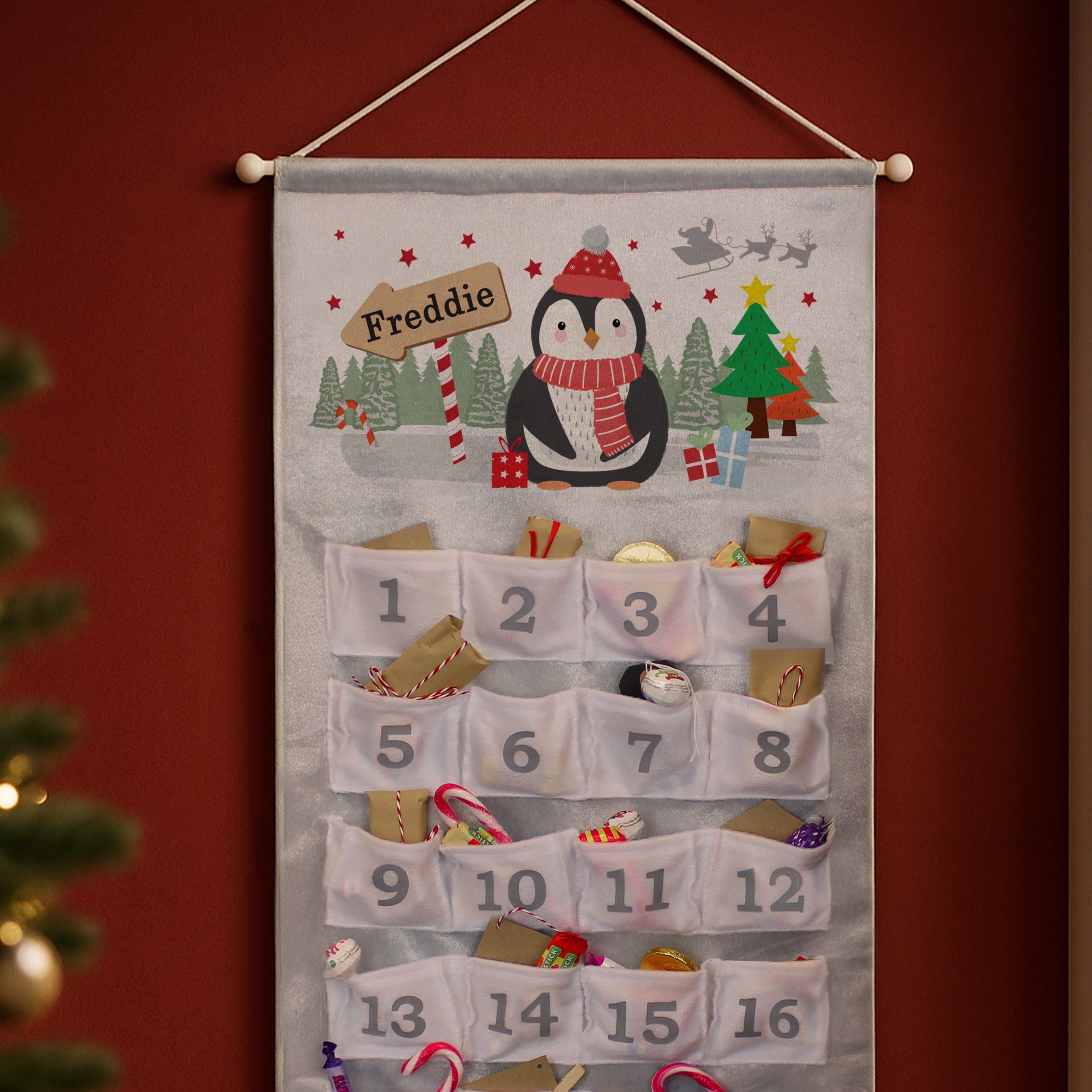 Personalised Christmas Penguin Advent Calendar In Silver Grey - Shop Advent Calendars At Gift Moments - 4
