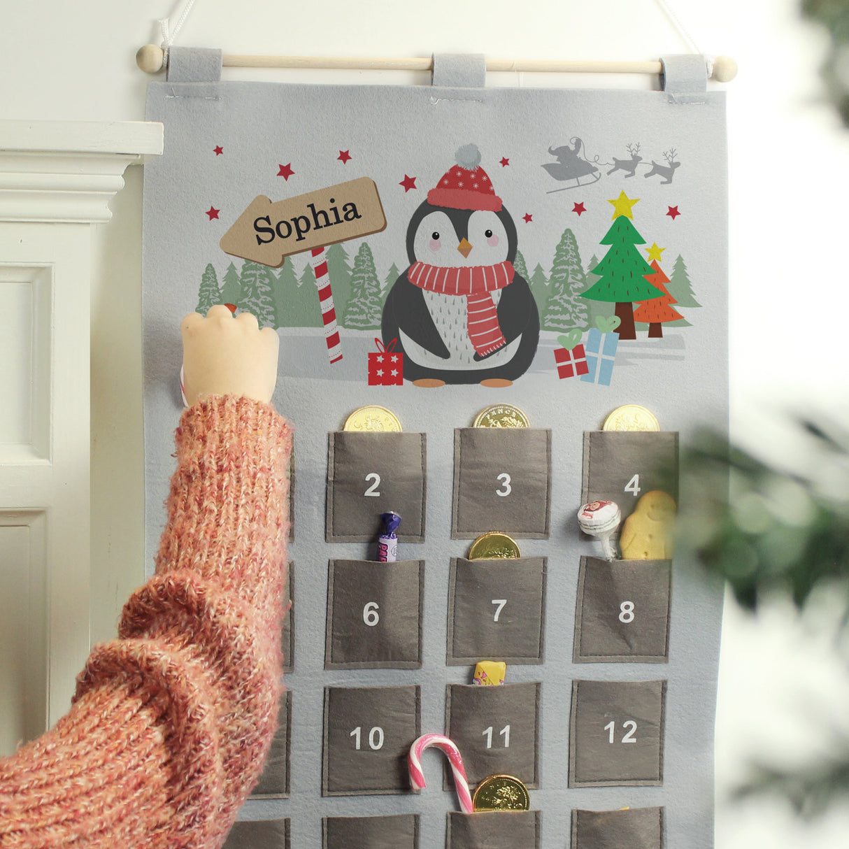 Personalised Christmas Penguin Advent Calendar In Silver Grey: 2 - Advent Calendars By Gift Moments
