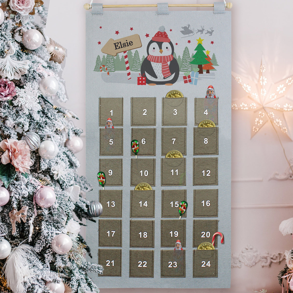 Personalised Christmas Penguin Advent Calendar In Silver Grey: 3 - Advent Calendars By Gift Moments