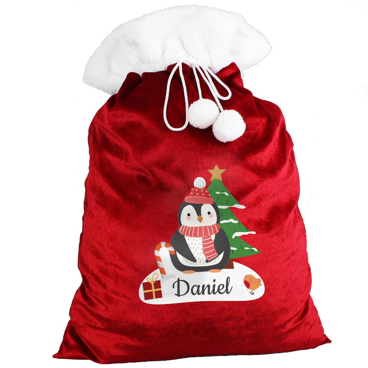 Personalised Penguin Christmas Pom Pom Sack: 4 - Christmas Sacks By Gift Moments