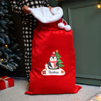 Personalised Christmas Penguin Luxury Pom Pom Red Sack - Shop Christmas Sacks At Gift Moments - 3