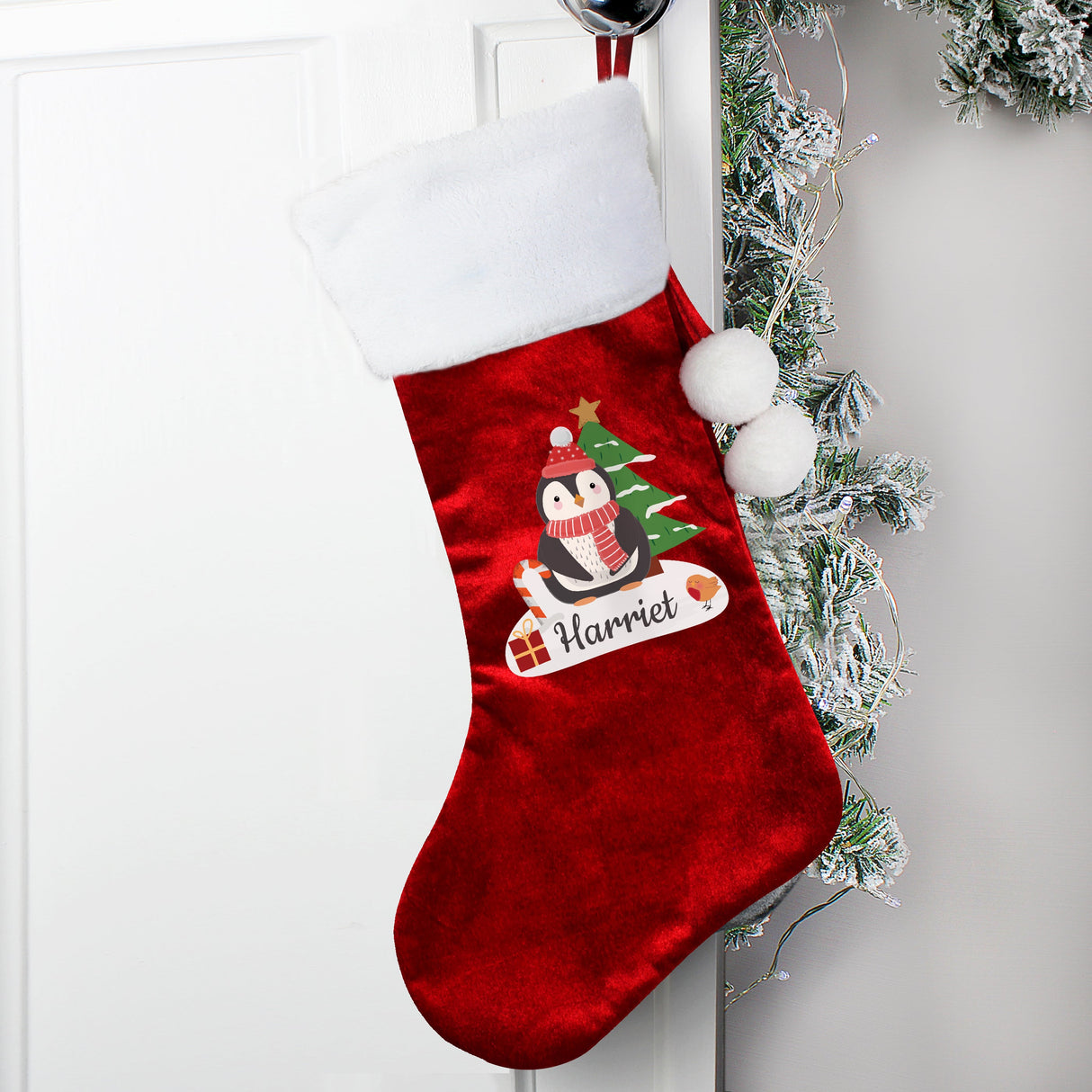 Personalised Christmas Penguin Red Stocking: 2 - Christmas Stockings By Gift Moments