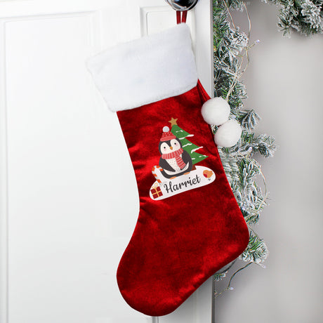 Personalised Christmas Penguin Red Stocking: 2 - Christmas Stockings By Gift Moments