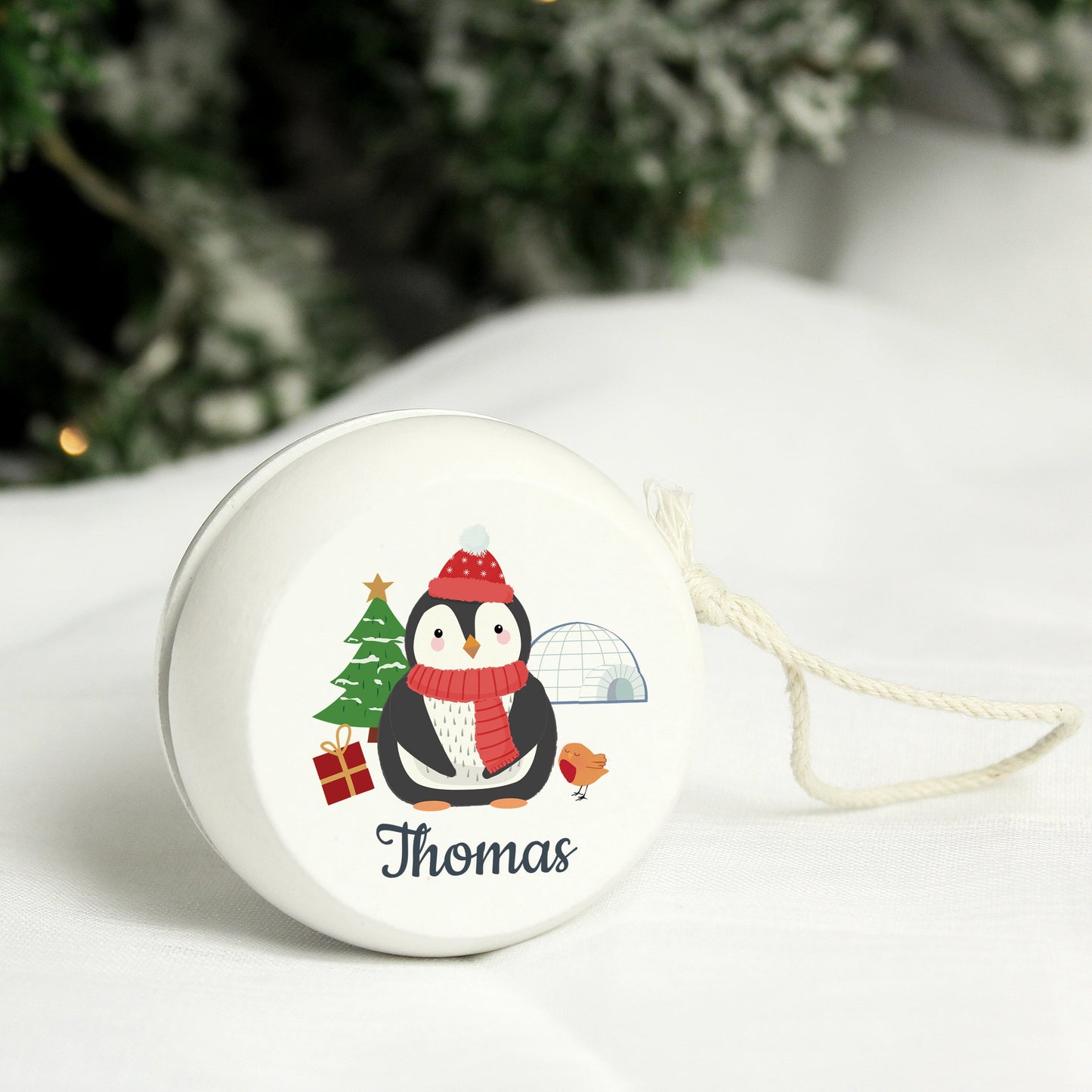 Personalised Christmas Penguin White Wooden Yoyo: 3 - Toys By Gift Moments