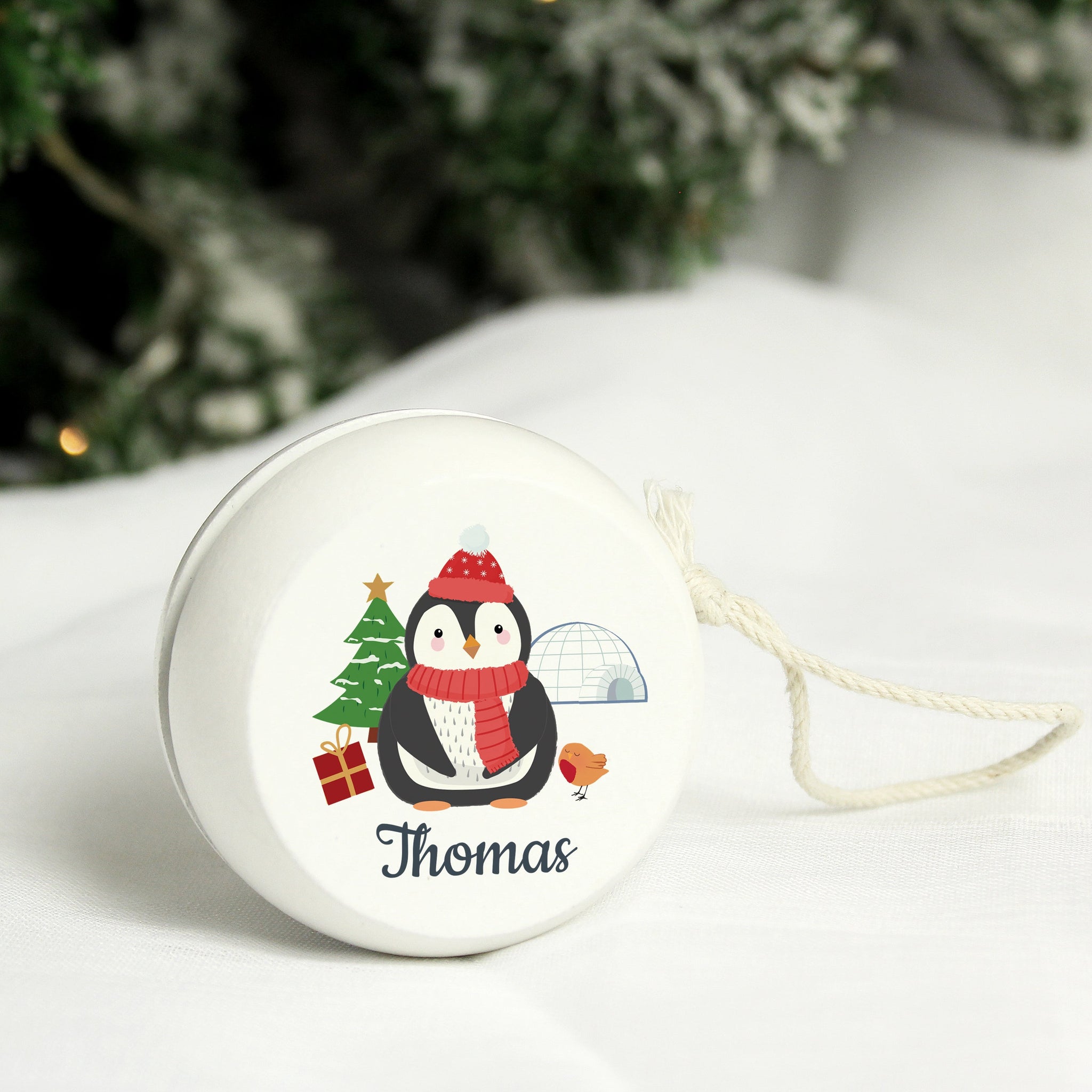 Personalised Christmas Penguin White Wooden Yoyo: 3 - Toys By Gift Moments