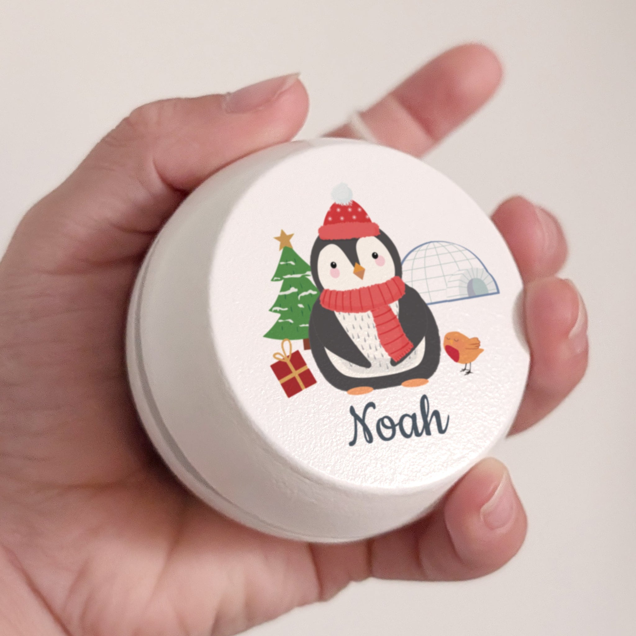 Personalised Christmas Penguin White Wooden Yoyo: 1 - Toys By Gift Moments