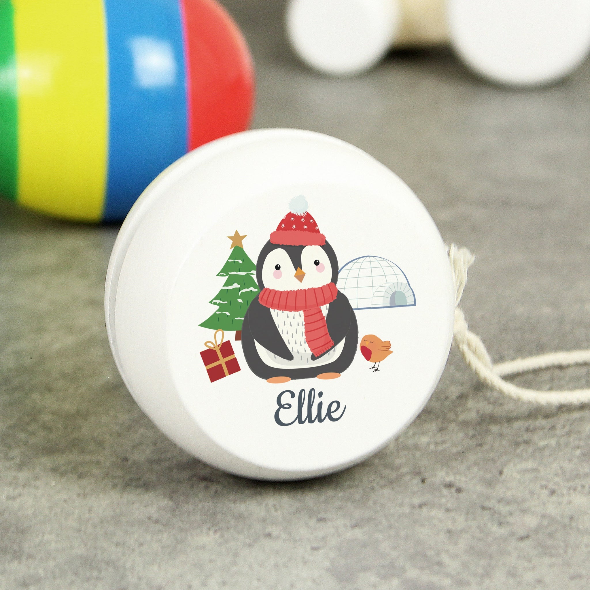 Personalised Christmas Penguin White Wooden Yoyo: 2 - Toys By Gift Moments