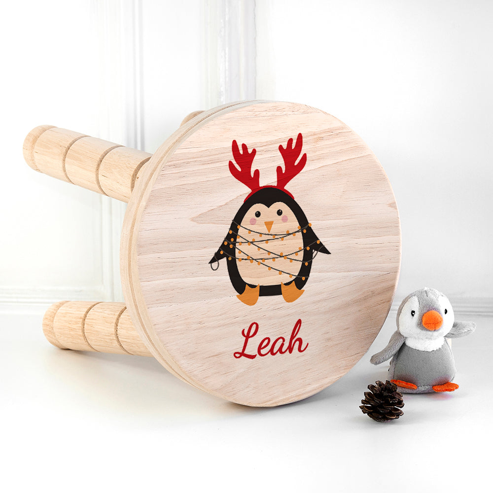 Personalised Christmas Penguin Wooden Stool: 1 - Wooden Stools By Gift Moments