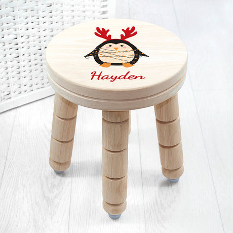 Personalised Christmas Penguin Wooden Stool: 2 Wooden Stools By Gift Moments