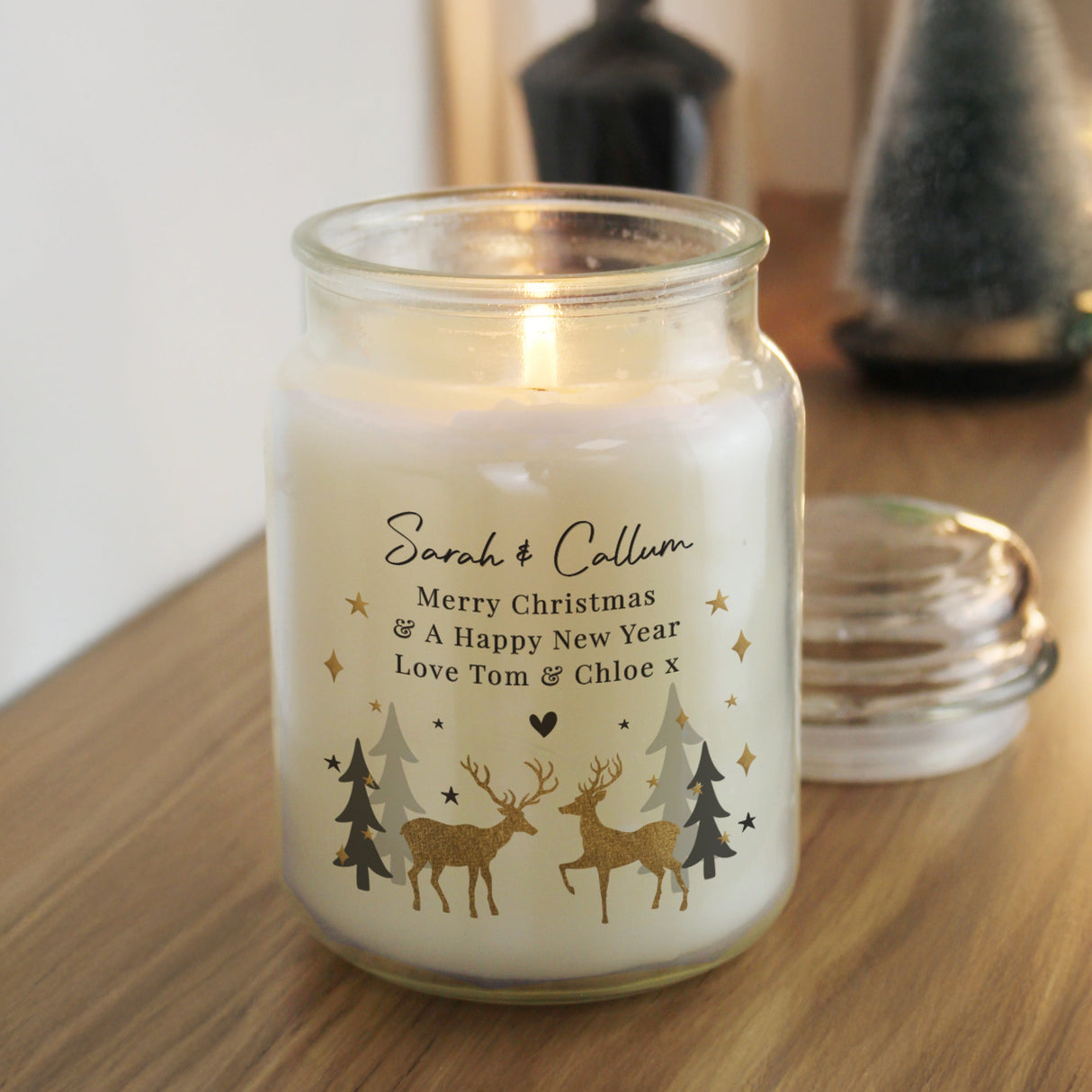 Personalised Christmas Reindeer Large Candle Jar: 3 - Candles By Gift Moments