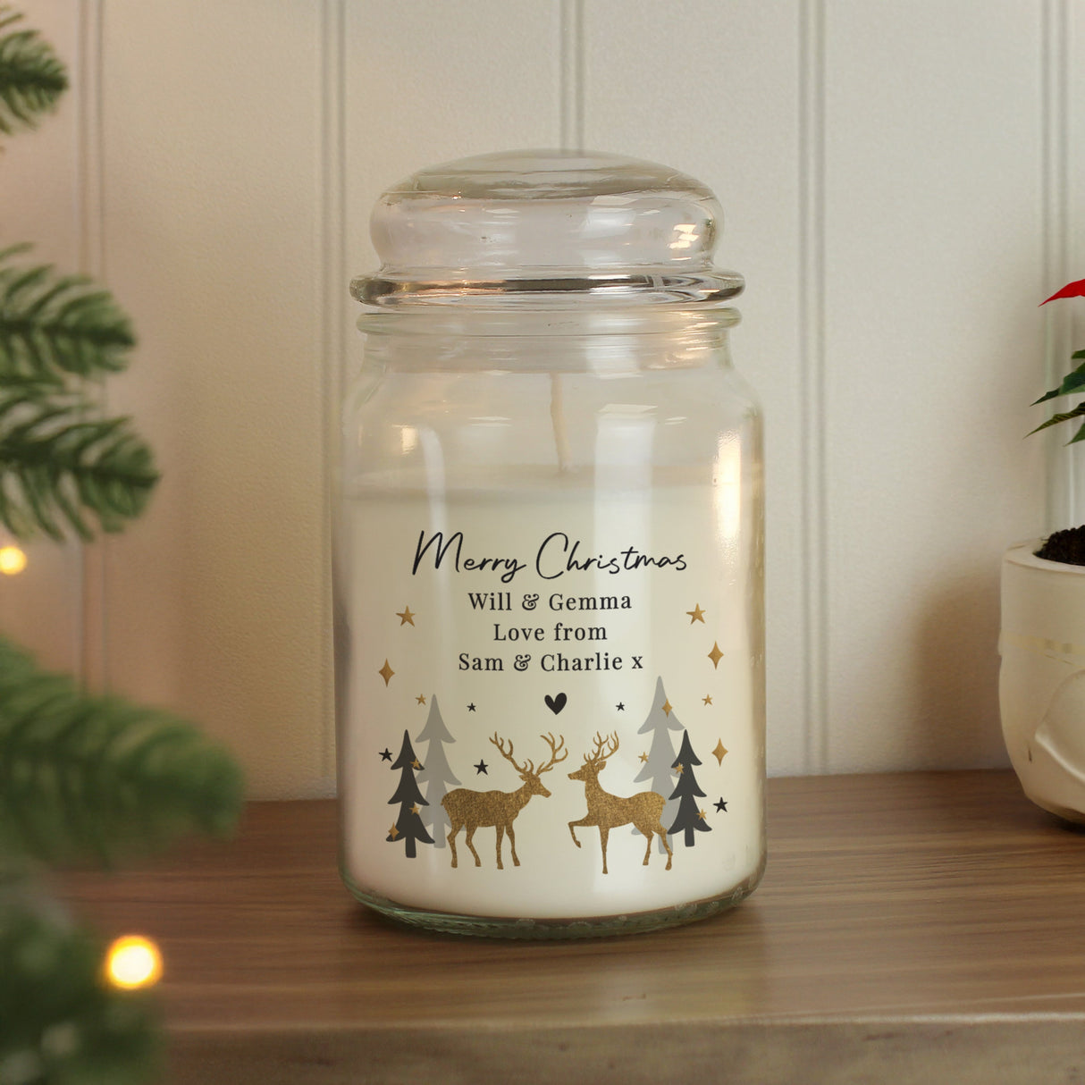Personalised Christmas Reindeer Large Candle Jar: 2 - Candles By Gift Moments