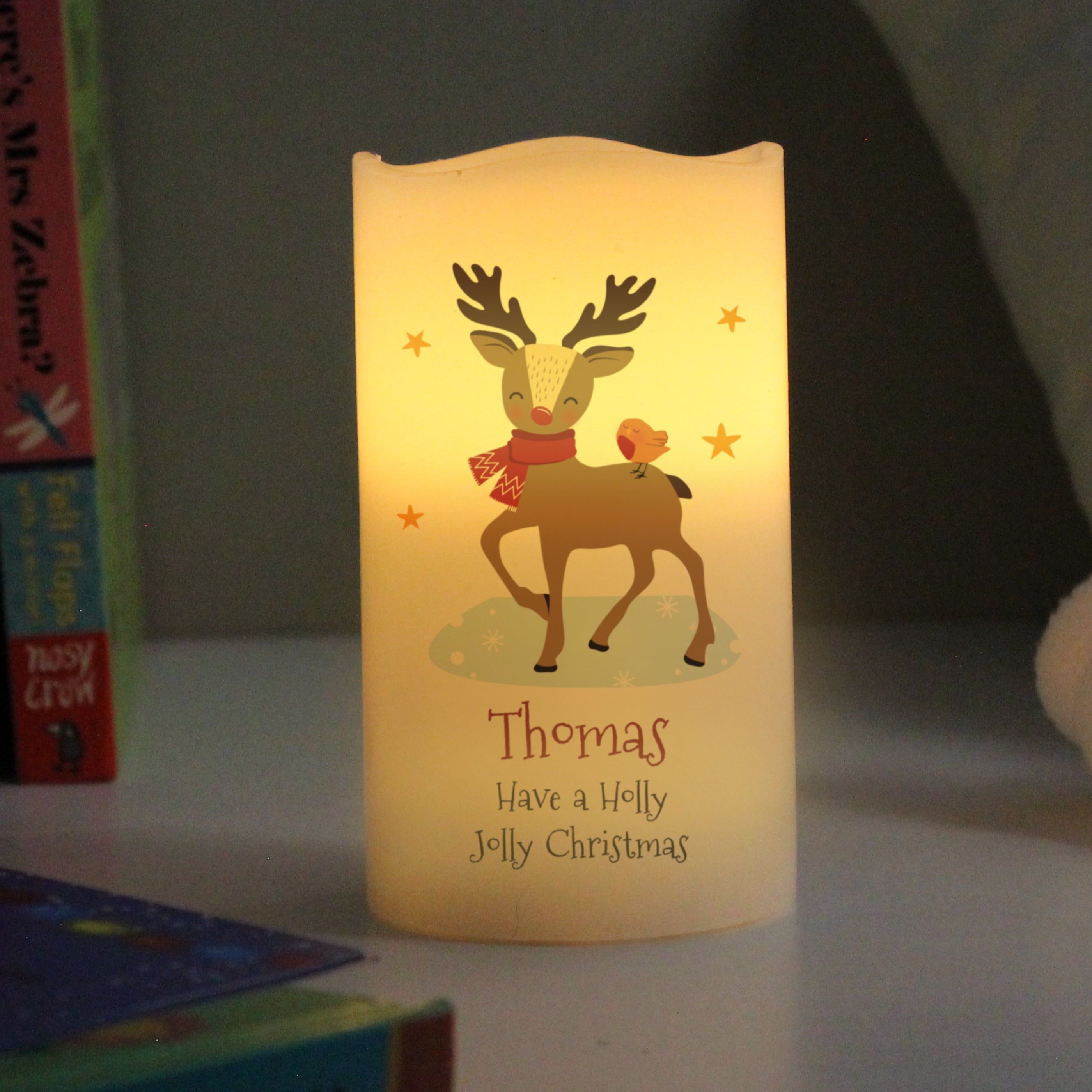Personalised Christmas Reindeer LED Candle - Shop LED Lighting At Gift Moments - 1