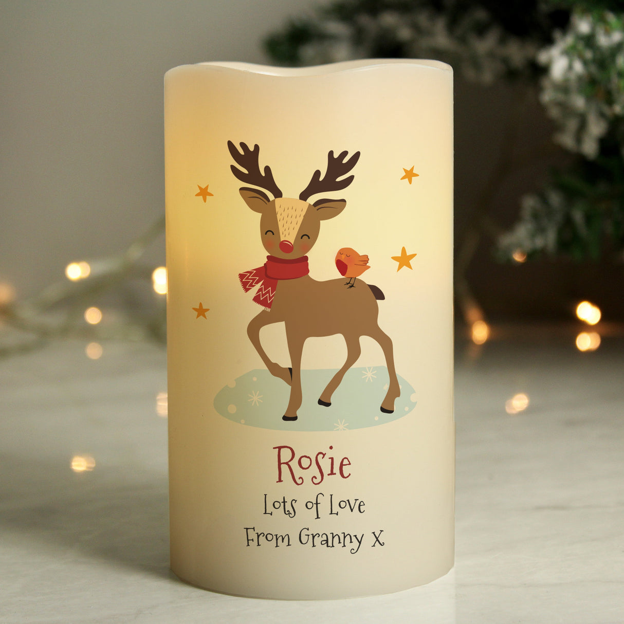 Personalised Christmas Reindeer LED Candle: 3 - LED Lighting By Gift Moments
