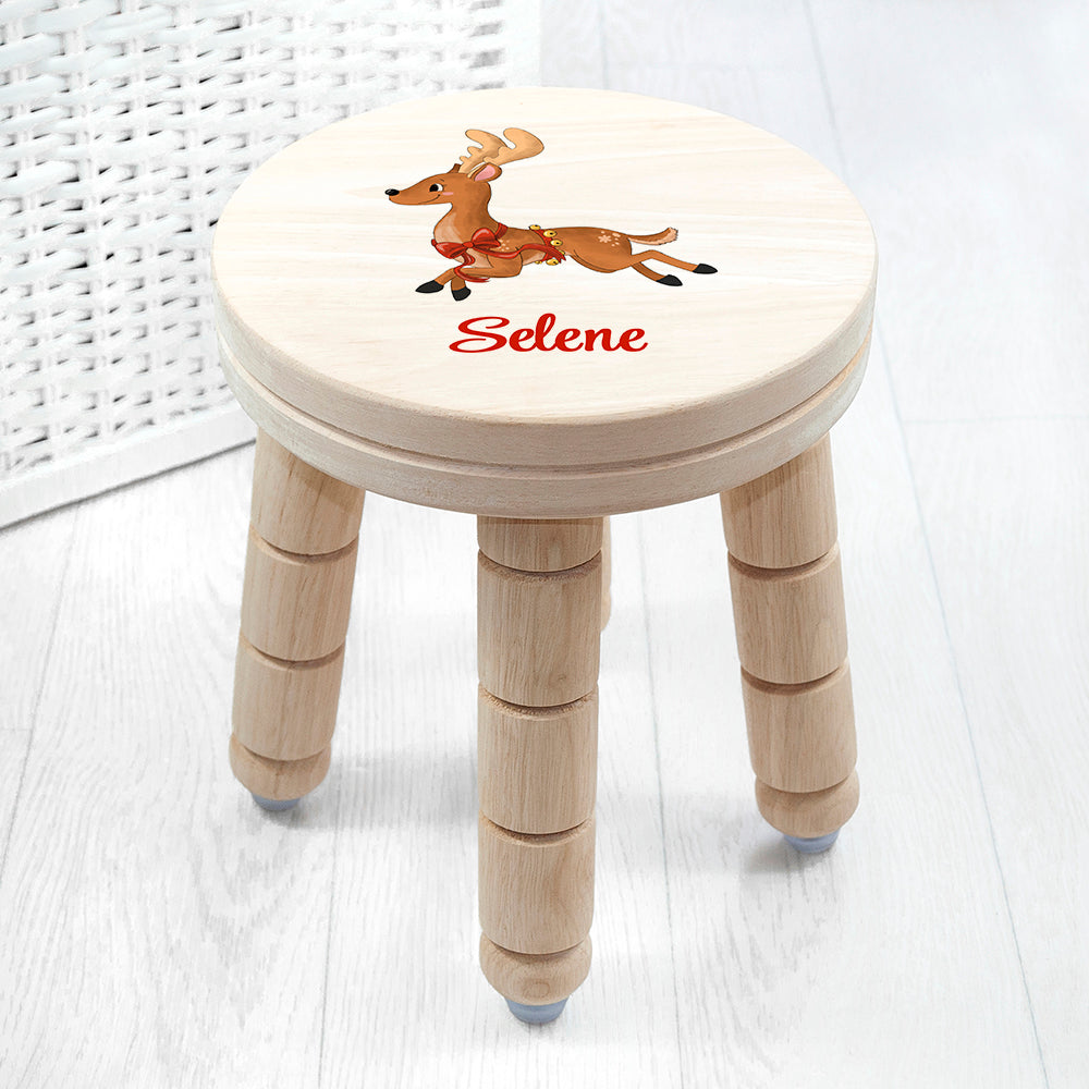 Personalised Christmas Reindeer Wooden Stool: 4 Wooden Stools By Gift Moments