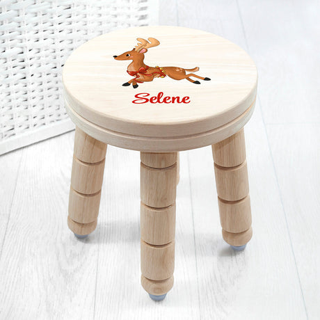 Personalised Christmas Reindeer Wooden Stool: 4 Wooden Stools By Gift Moments