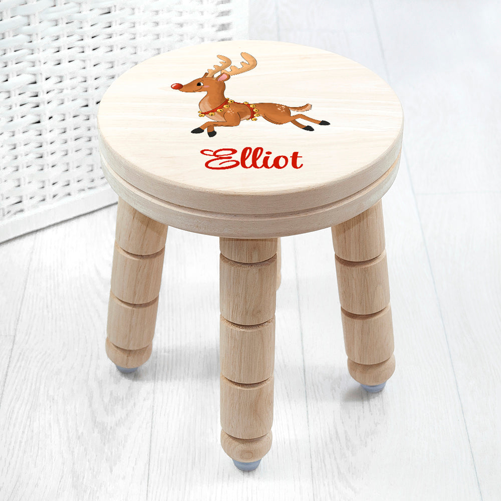 Personalised Christmas Reindeer Wooden Stool: 3 Wooden Stools By Gift Moments