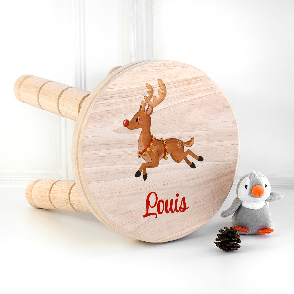 Personalised Christmas Reindeer Wooden Stool: 1 Boy Wooden Stools By Gift Moments