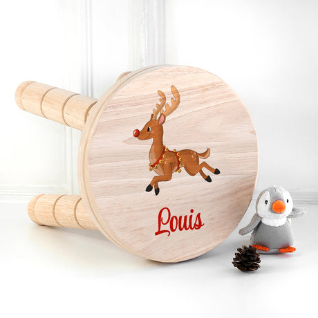 Personalised Christmas Reindeer Wooden Stool: 1 Boy Wooden Stools By Gift Moments