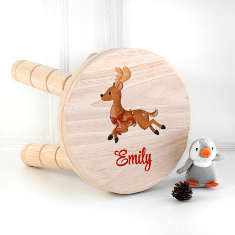 Personalised Christmas Reindeer Wooden Stool: 2 Girl Wooden Stools By Gift Moments