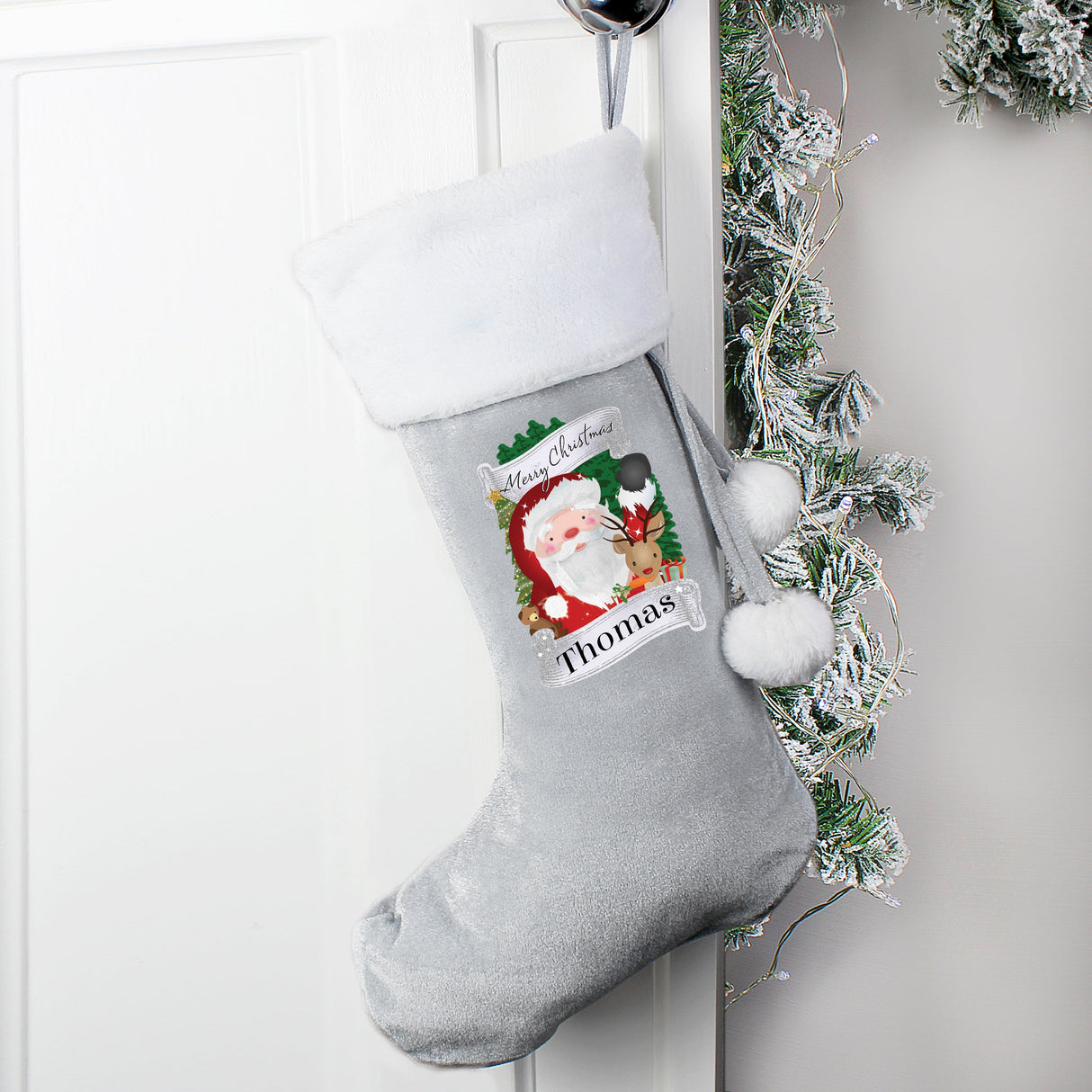 Personalised Christmas Santa Grey Stocking: 3 - Christmas Stockings By Gift Moments