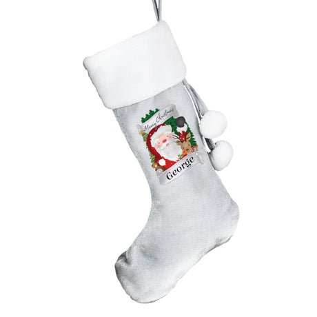 Personalised Christmas Santa Grey Stocking: 4 - Christmas Stockings By Gift Moments