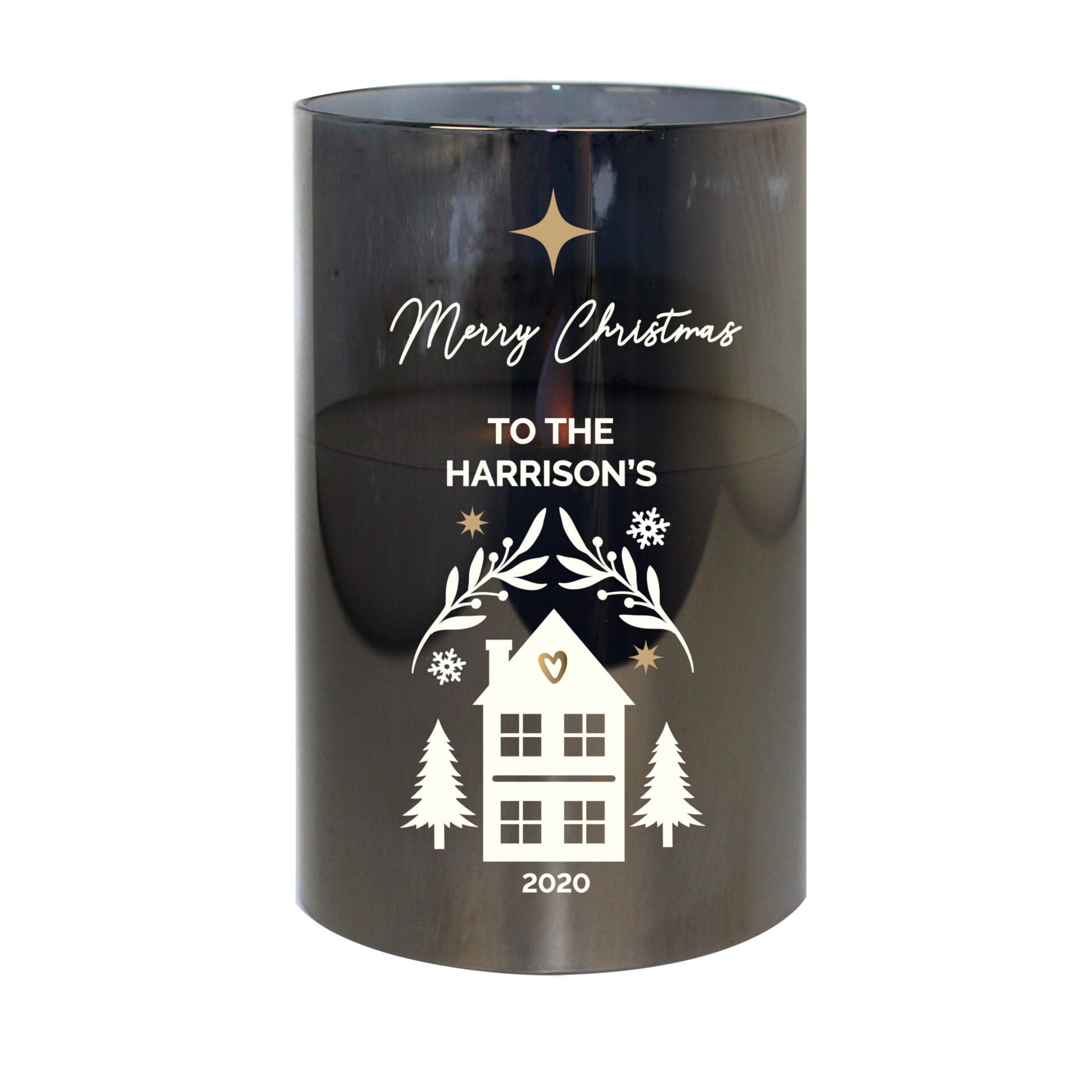 Personalised Christmas Smoked Glass LED Candle - Shop LED Lighting At Gift Moments - 4