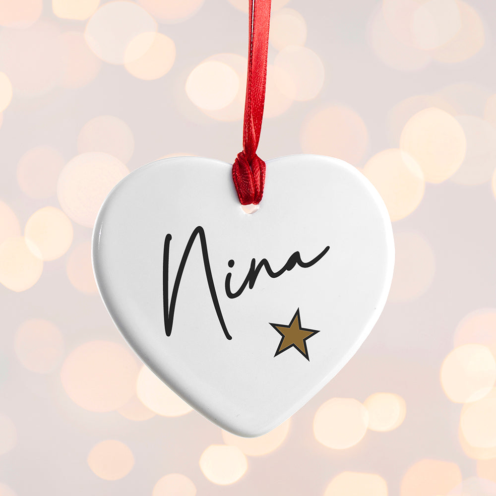 Personalised Christmas Star Heart Decoration: 4 - Christmas Decorations By Gift Moments