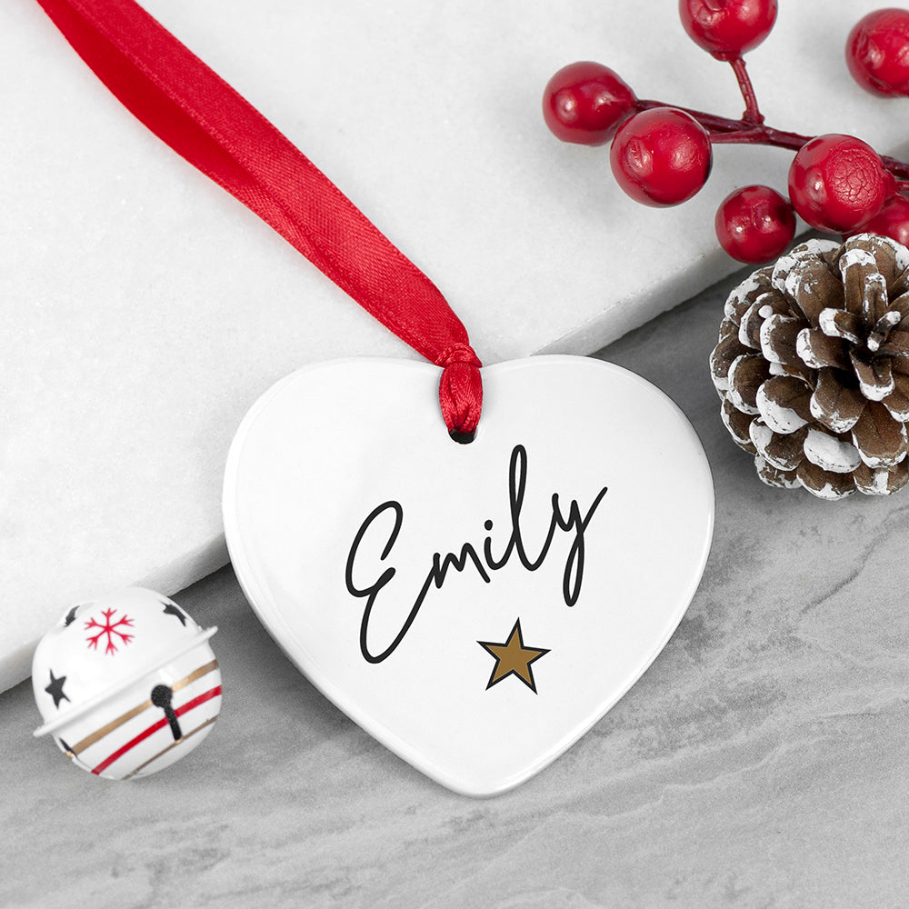Personalised Christmas Star Heart Decoration: 5 - Christmas Decorations By Gift Moments