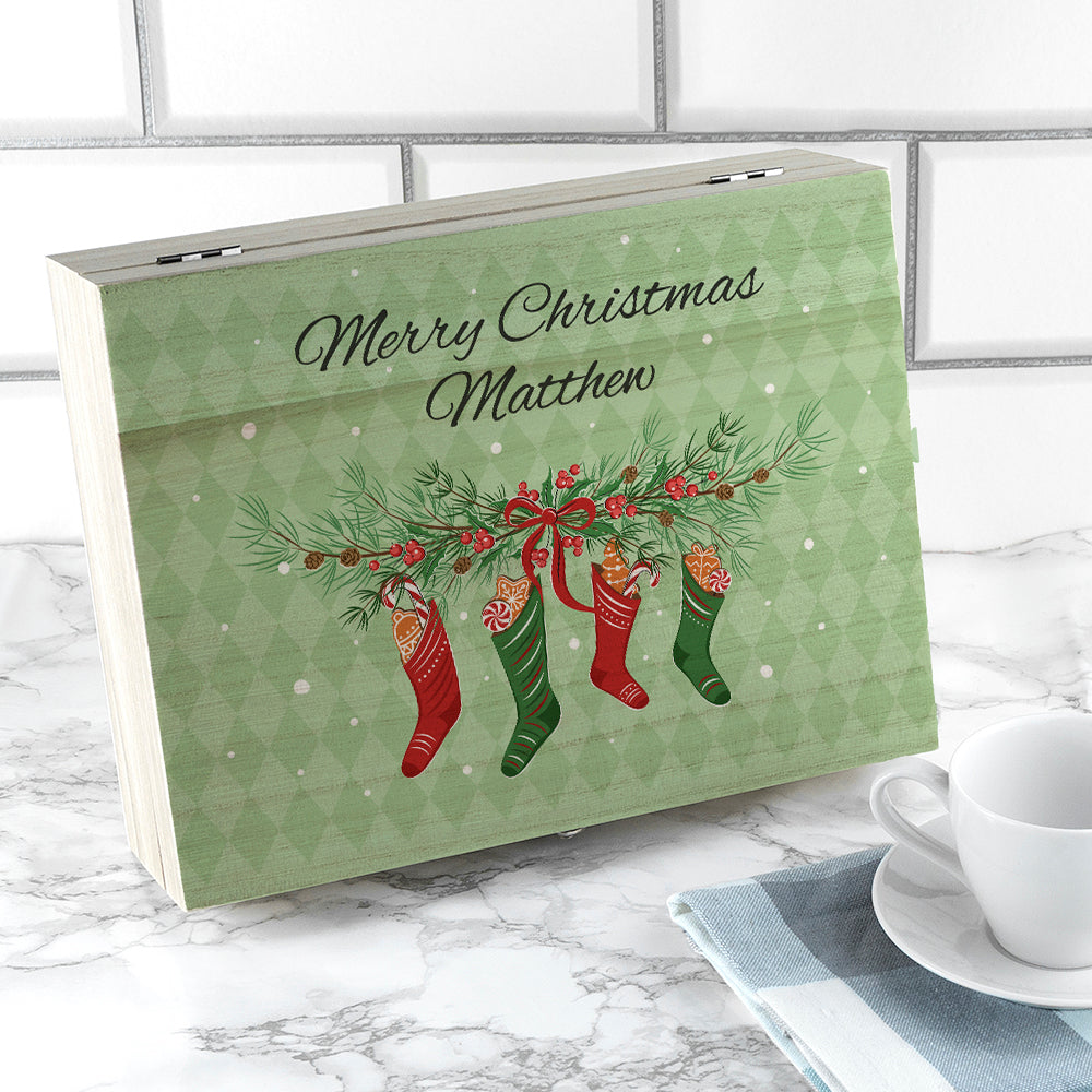 Personalised Christmas Stockings Tea Box Selection: 3 Tea Boxes By Gift Moments